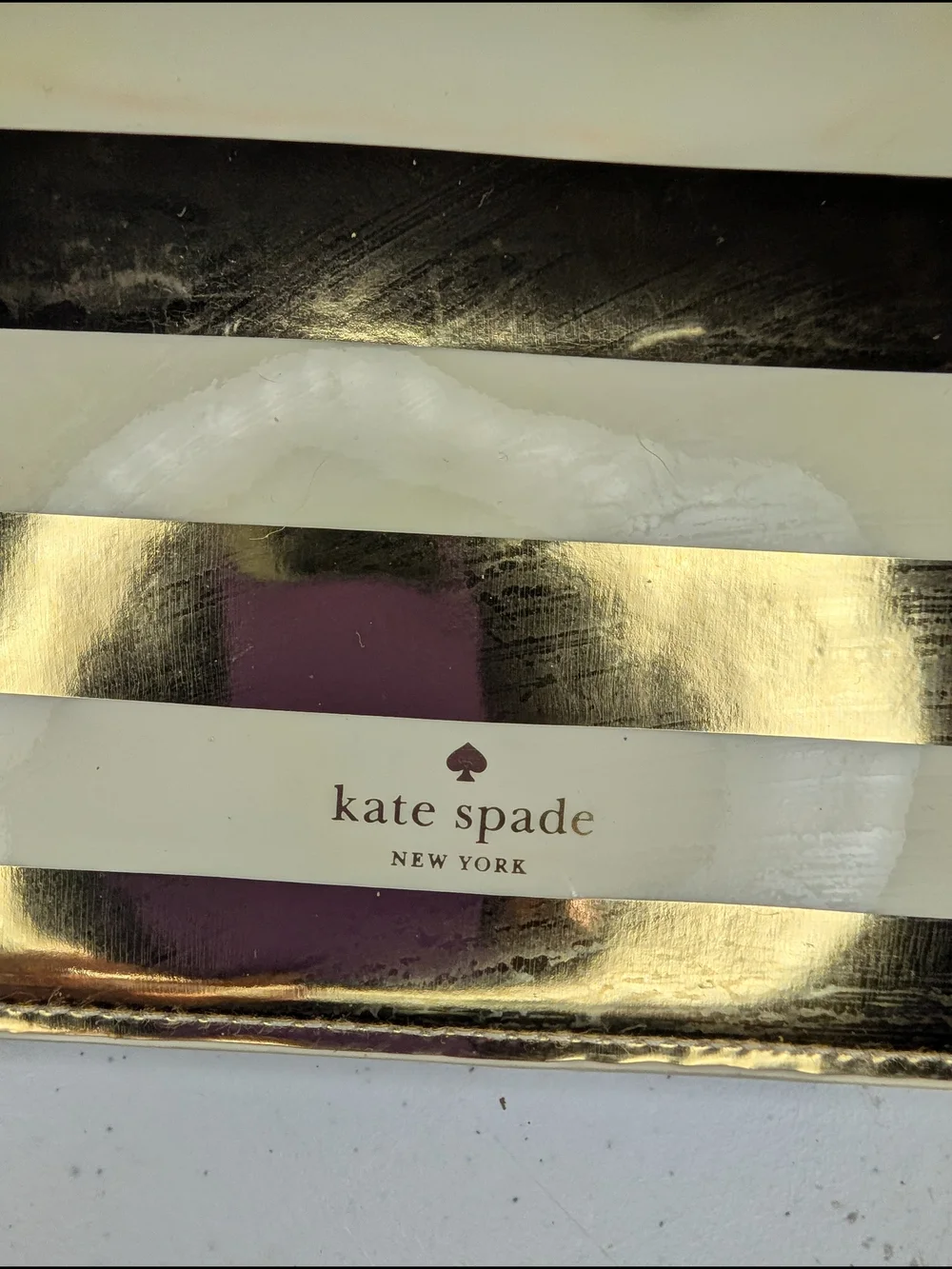kate spade Metallic Gold and Cream Striped Pouch